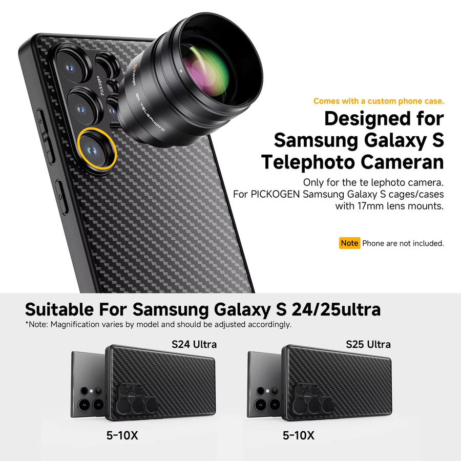 PICKOGEN 2er Set Teleobjektiv-Konverter mit 200mm und 300mm Makro-Objektiv für Handykameras, kompatibel mit Samsung S24 Ultra, S25 Ultra und S26 Ultra, Schwarz - Bild 6