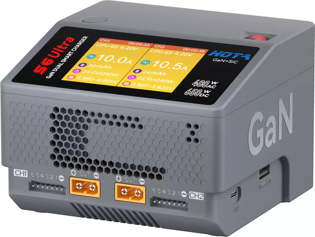 HOTA S6 Ultra Galliumnitrid Dual-Kanal Intelligentes Ladegerät AC/DC 480W 650W 15A in Grau - Bild 1