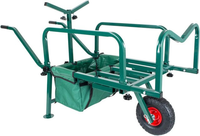 Relaxdays Angelwagen aus Metall in Grün mit Tasche, B/T/H: 145 x 65 x 55 cm - Bild 1