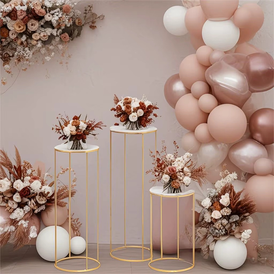 3er Set goldfarbene Metallzylinderständer rund für Blumen, Kuchen und Dekoration - Bild 2