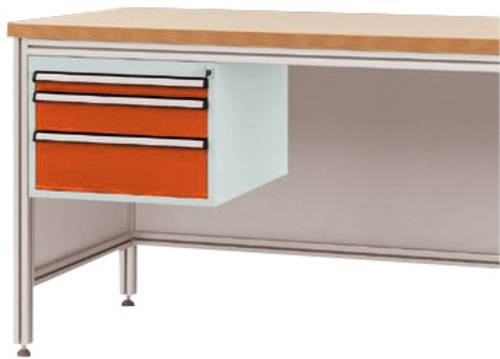 Manuflex Gehäuse-Unterbau ZB4675.2001 für ALU-Arbeitstische in Orange mit 3 Schubfächern, Nutzhöhe: 30 cm, für Tischtiefe: 60 cm - Bild 1