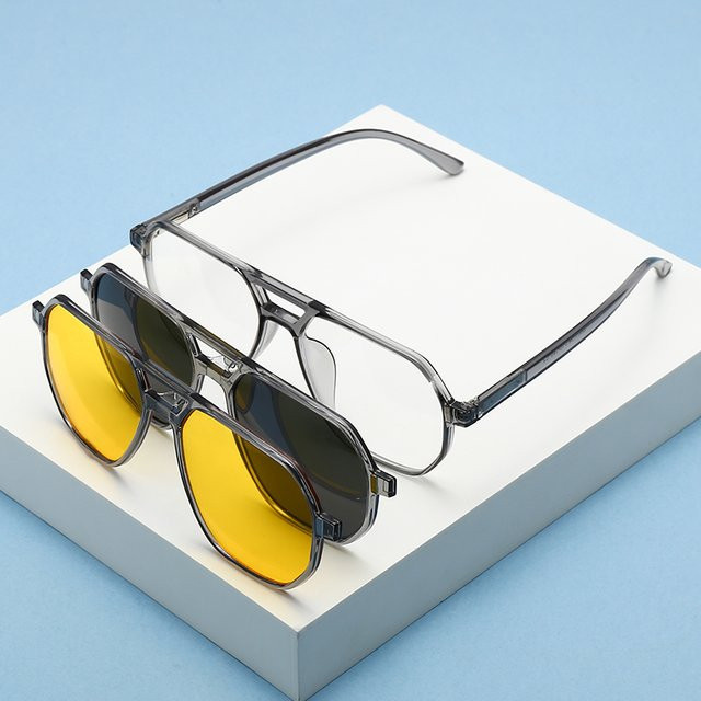 NINJONA Sonnenbrille, Clip-On, polarisiert, Vollrand, grau transparent, Kunststoff - Bild 1