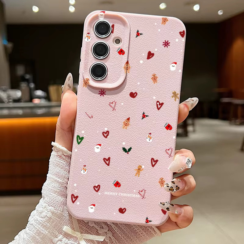Samsung Handyhülle mit Weihnachtsmuster in Pink für Galaxy S25 S24 S23 S22 Ultra Plus und S21 FE aus TPU mit Lederstruktur - Bild 3