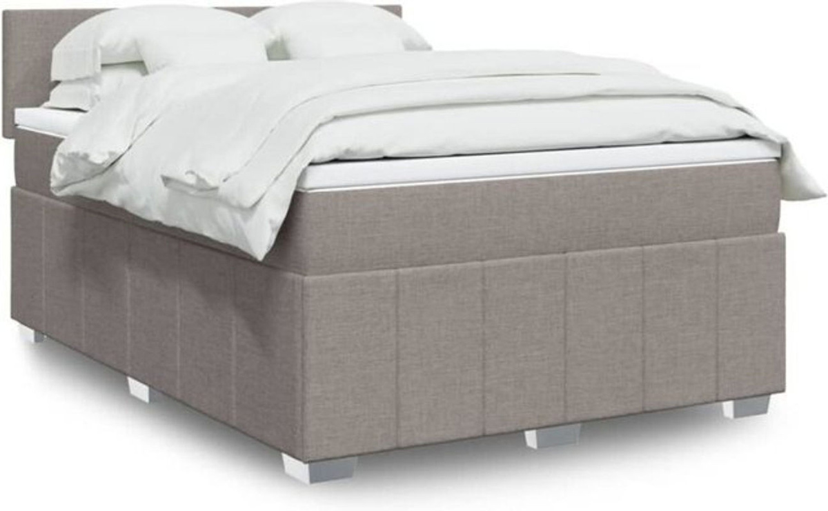 vidaxl Boxspringbett mit Matratze in Taupe meliert und Weiß aus Stoff, B/T/H: 160 x 200 x 100,5 cm - Bild 1