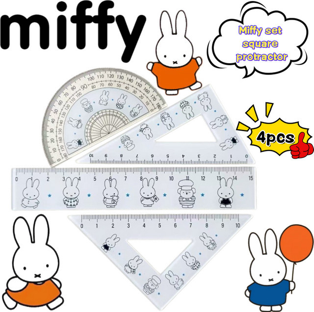 Miffy Lineal-Set aus Acryl, 4-teiliges Set mit buntem Cartoon-Druck für Schüler - Bild 1