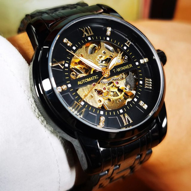 WINNER Armbanduhr, Automatik, Skelett, Schwarz, Edelstahl, Herren - Bild 1