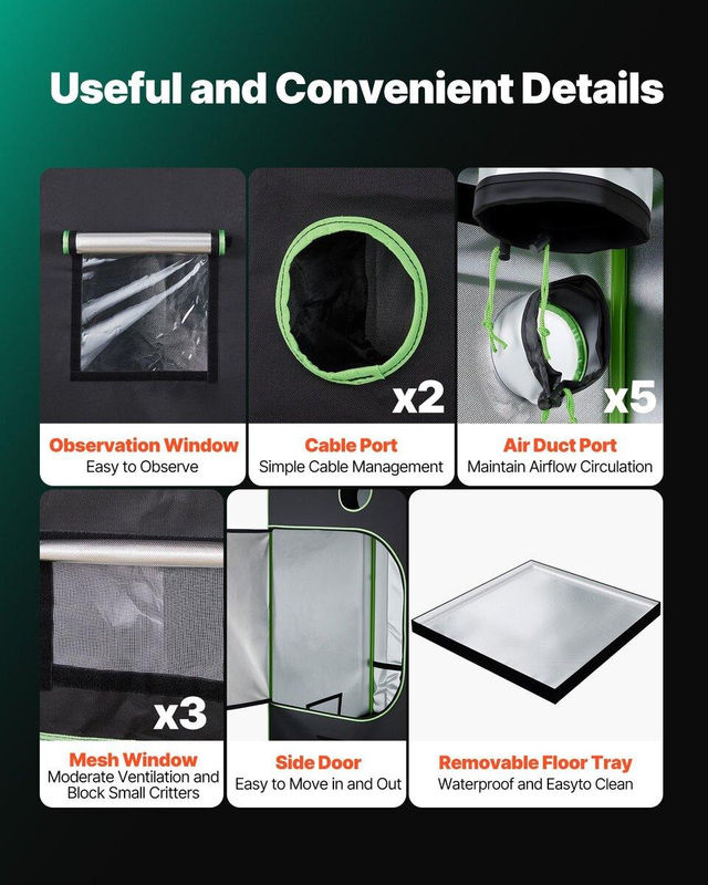 Indoor Grow Zelt Buying Solutions MB, Schwarz und Grün, 600D Hochreflektierendes Mylar, B/T/H: 120 x 120 x 200 cm - Bild 3