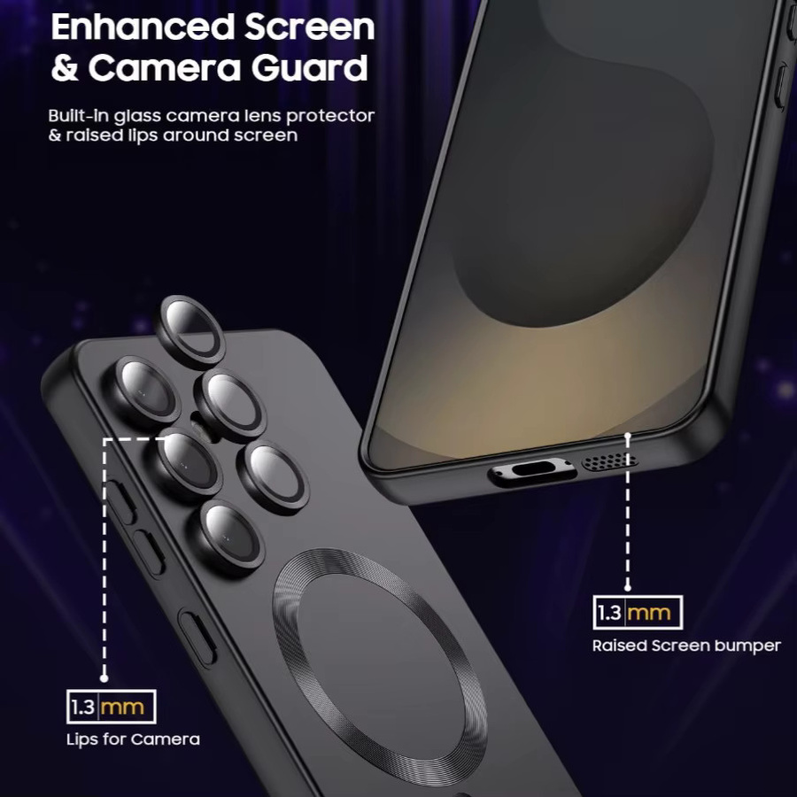 Magnetische Handyhülle für Samsung Galaxy A17 A56 A55 A16 A36 A05S mit Fallschutz-Bumper und Kameraobjektivschutz in Matt Metallic (Schwarz, Silber, Grün) - Bild 3
