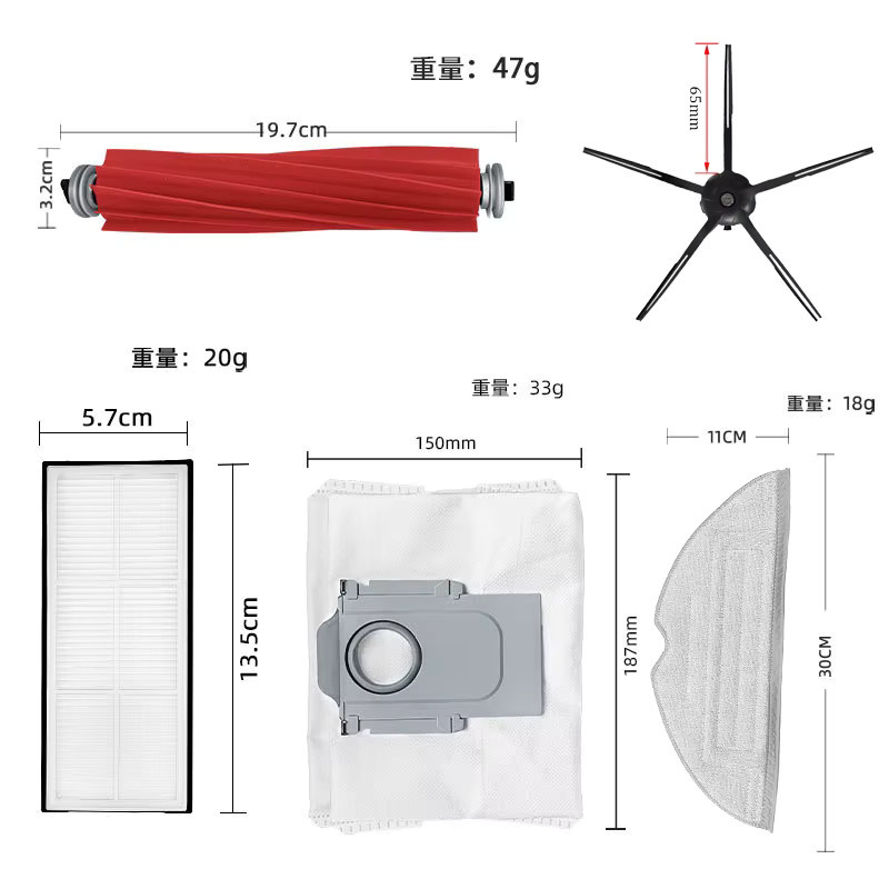 Roborock Zubehör-Set für Roboterstaubsauger S7 Maxv Ultra und S7 Pro Ultra mit Hauptbürste, Seitenbürste, Mopp, HEPA-Filter, Staubbeutel und Reinigungsrollbürste - Bild 1