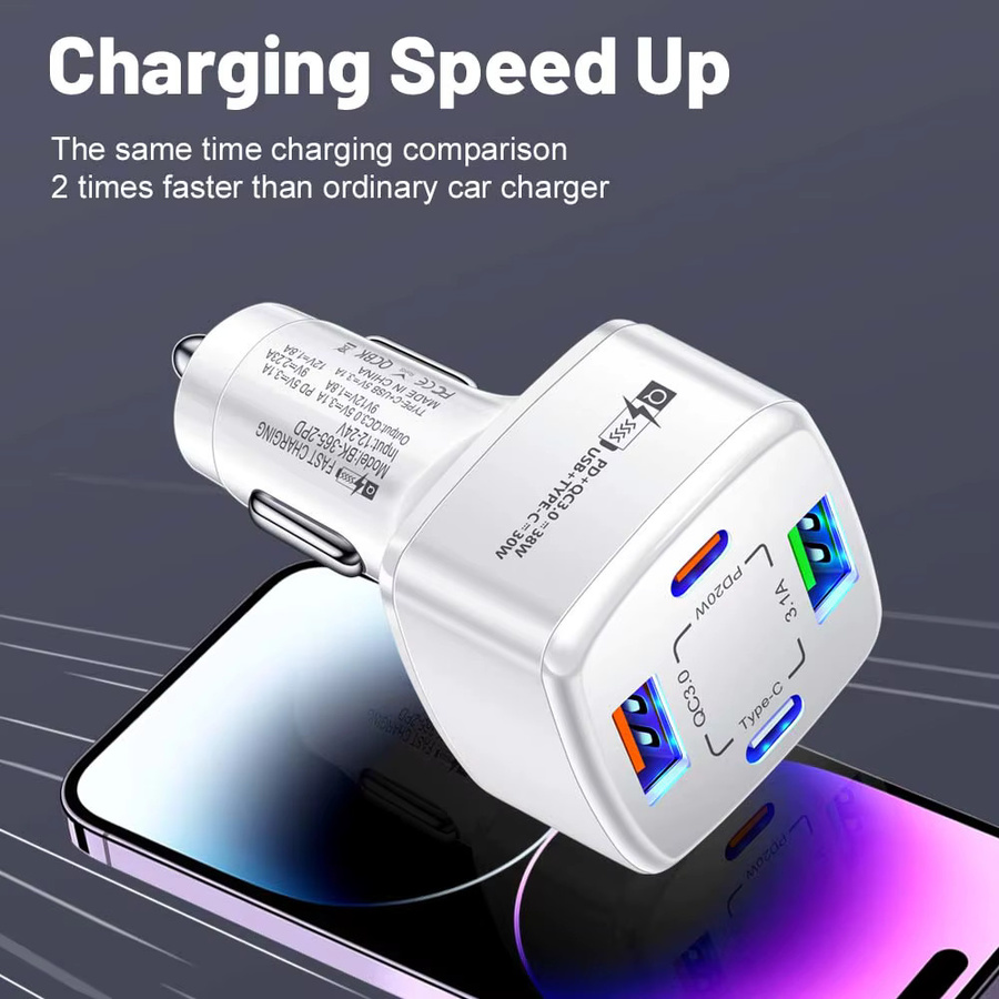 38W Autoladegerät mit 2 USB-A und 2 USB-C Anschlüssen für schnelles Laden von iPhone, Xiaomi und Samsung - Bild 2