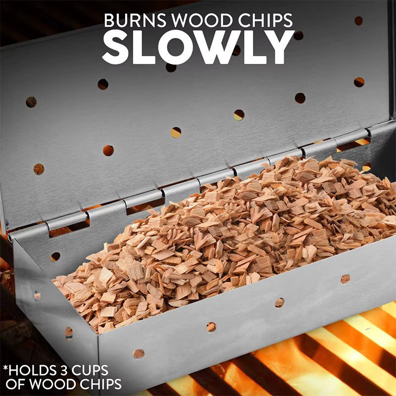 LMETJMA Camping-Räucherbox aus Edelstahl in Silber für Fleisch und Grillgut mit Holzspänen - Bild 4