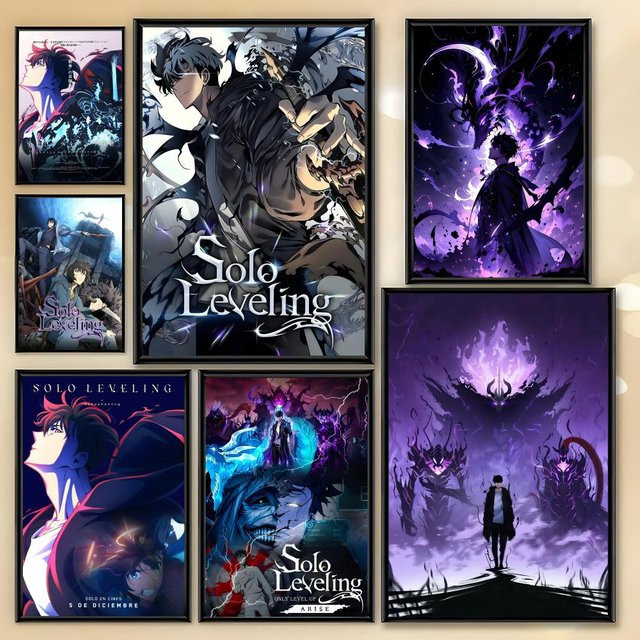 Potdemiel Anime Solo Leveling Poster Selbstklebend Wasserfest, Weißes Wandbild als Ästhetische Dekoration für Wohnzimmer und Bar - Bild 1