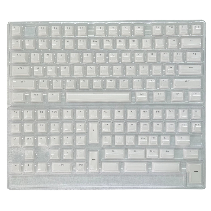 White Jelly Keycaps mit Hollow Characters Top Print für mechanische Tastaturen MX Switch 60% 75% TKL 96% 100% Layout in Weiß - Bild 7
