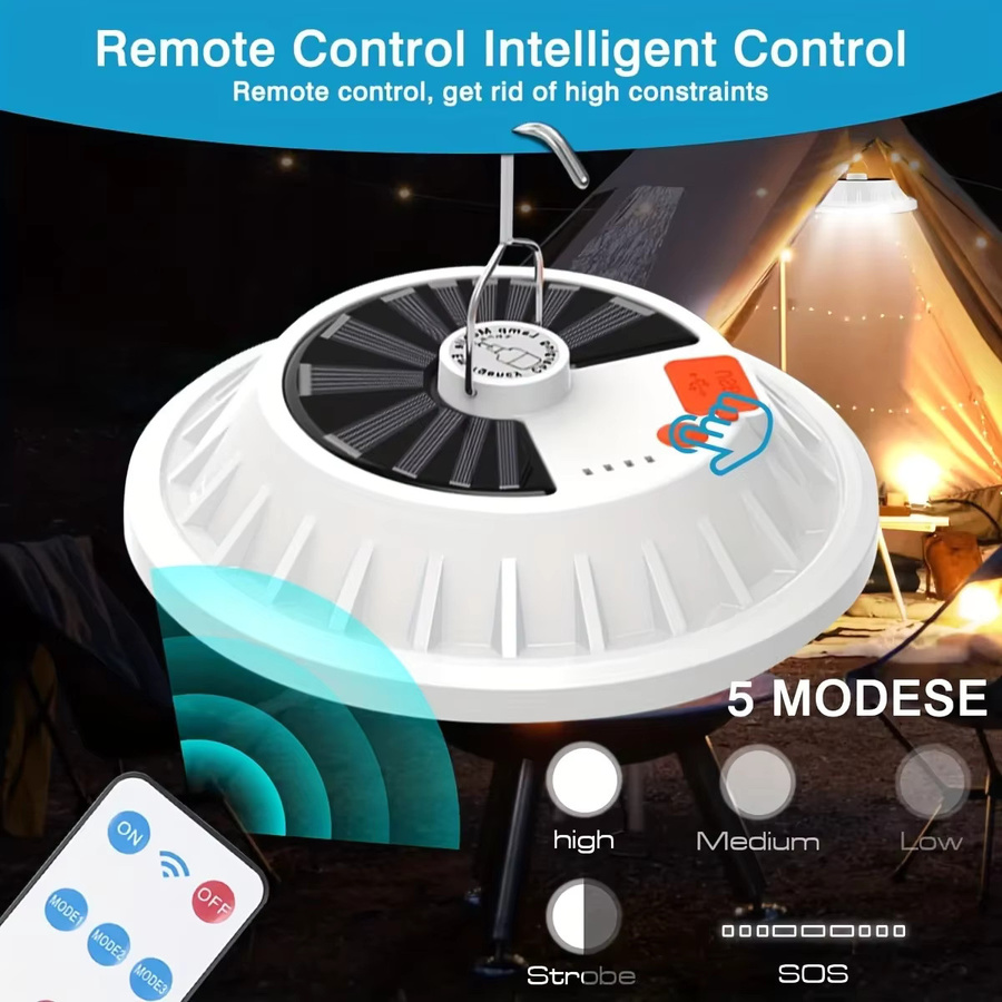 XIWANGFIRE Solar Campinglaterne mit 120 LEDs, tragbares LED-Licht mit Fernbedienung, Powerbank-Funktion und Haken in Weiß - Bild 3