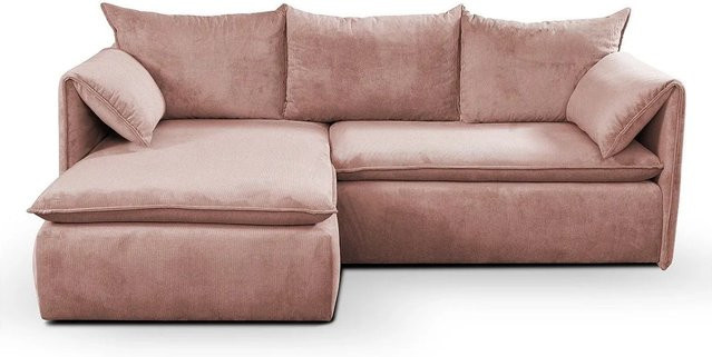 Vente-unique Schlafsofa Teodora in Puderrosa mit Cord-Bezug und L-Form - Bild 1