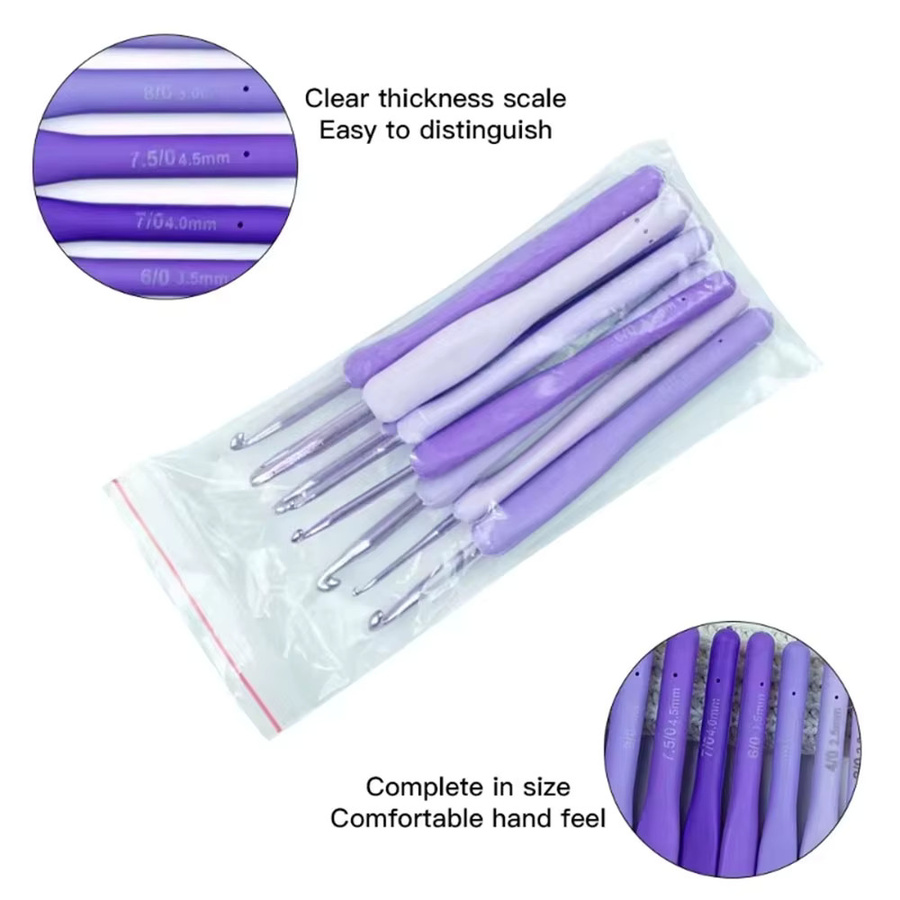 MULTIONS 9-teiliges Set Häkelnadeln mit ergonomischem Silikon-Griff in Lila Farbverlauf, 2,0-6,0 mm - Bild 3
