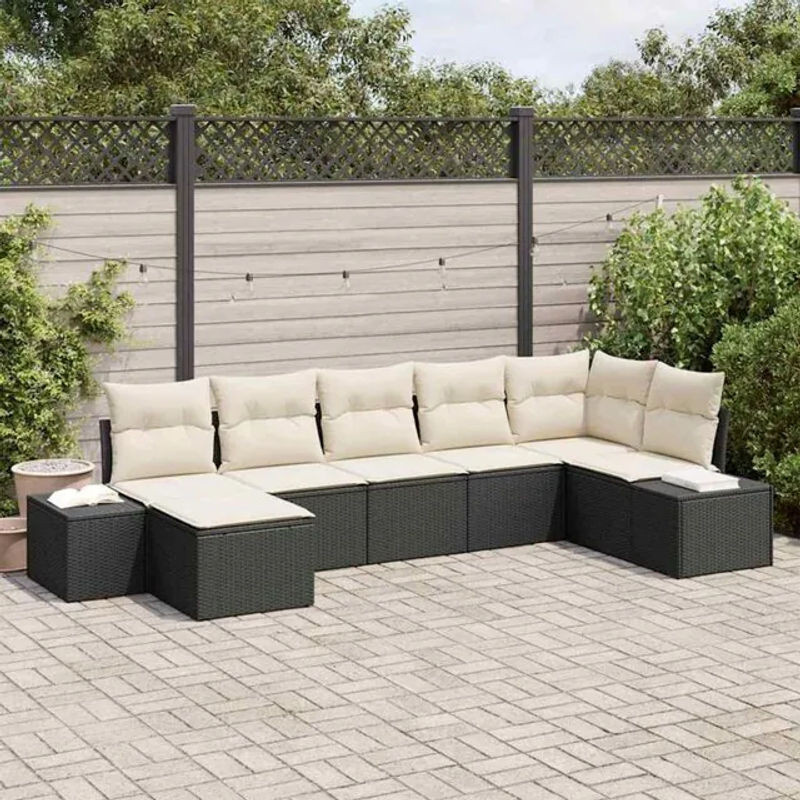 vidaxl Garten-Sofa-Set aus Polyrattan mit 7-teiligem Kissen-Set in Schwarz für moderne Loungemöbel - Bild 1