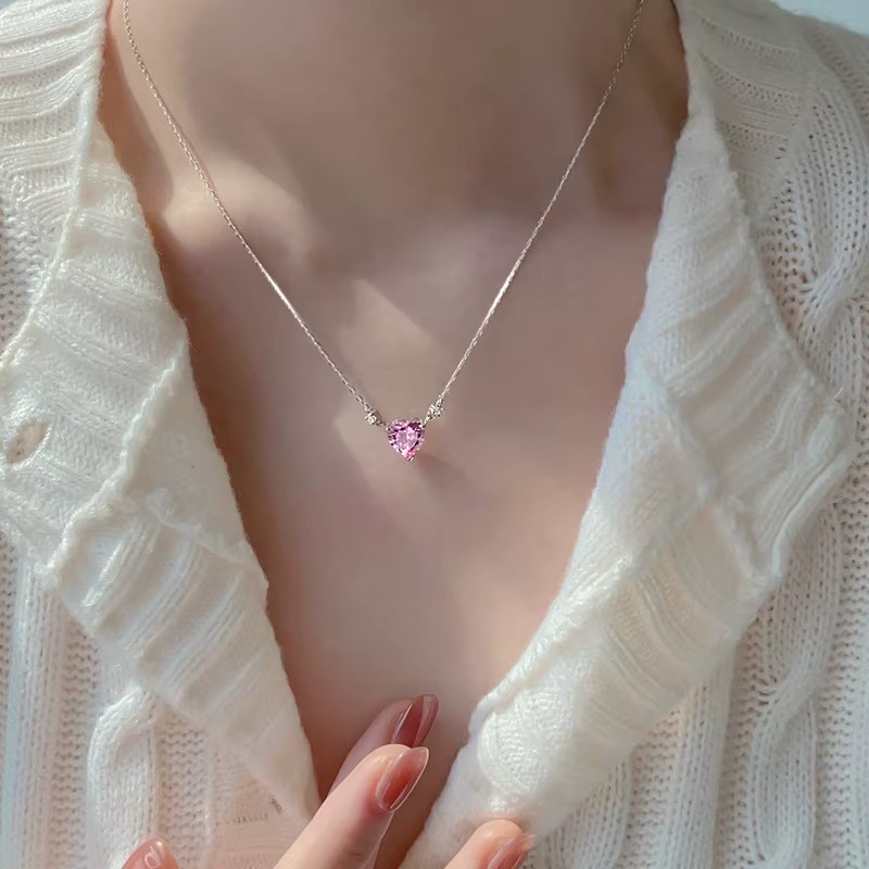 ANENJERY Halskette, Rosa Zirkonia, Herz, Silber, Roségold, Damen - Bild 2