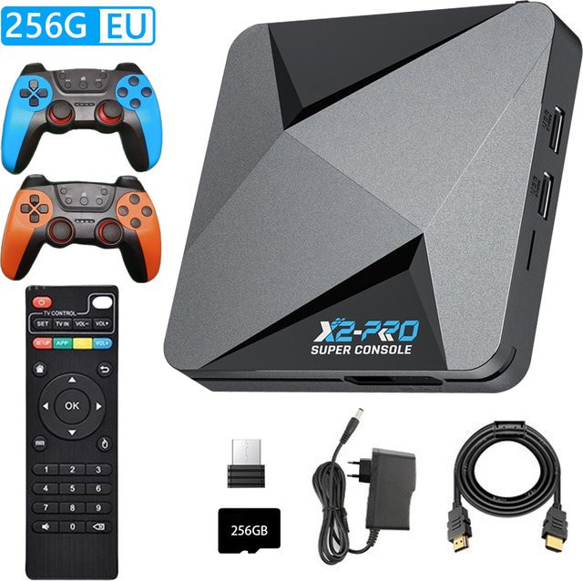APWIKOGER X2 PRO Videospielkonsole in Schwarz mit 2 Gamepads, 4K UHD-Ausgang und über 60 Spiele-Emulatoren für Android 9.0, CoreE und Emuelec 4.3 - Bild 1
