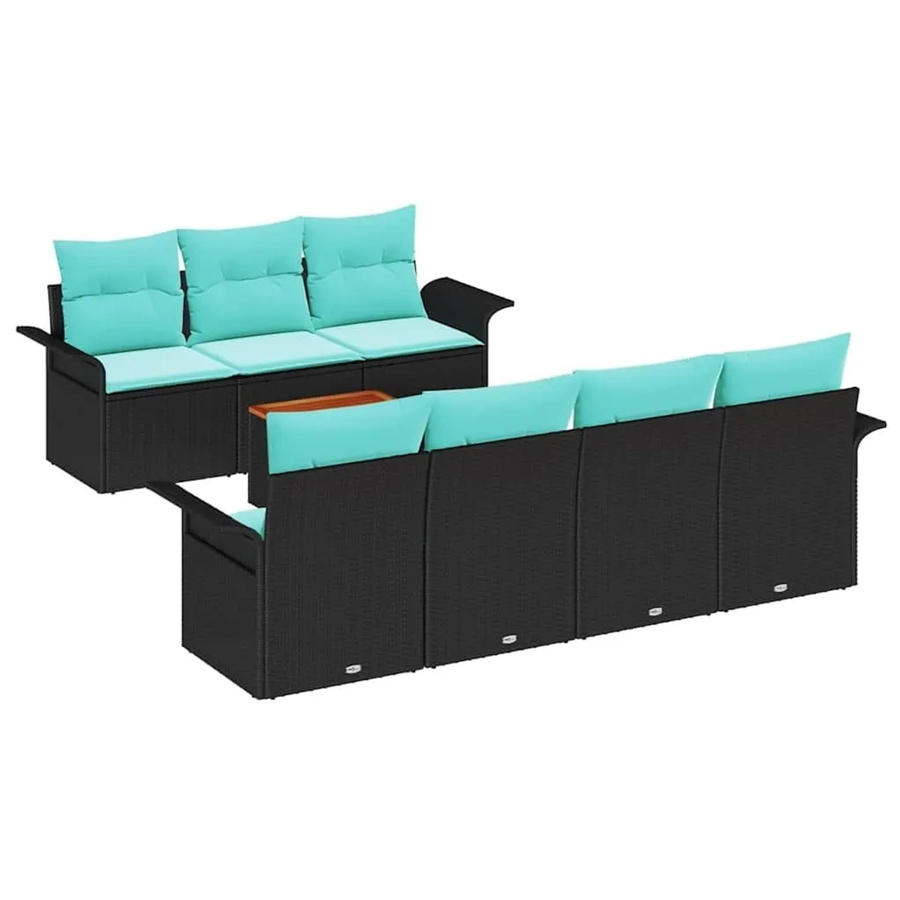 vidaXL Gartenmöbel-Set aus Poly-Rattan in Schwarz und Türkis mit 8 Teilen inklusive Polster und Tisch - Bild 2