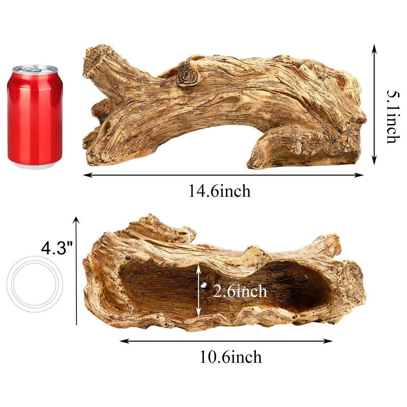 Qiilu Pflanztopf in rustikaler Treibholz-Optik aus Kunstharz und Holz, braun, unregelmäßige Form mit Drainageloch - Bild 5