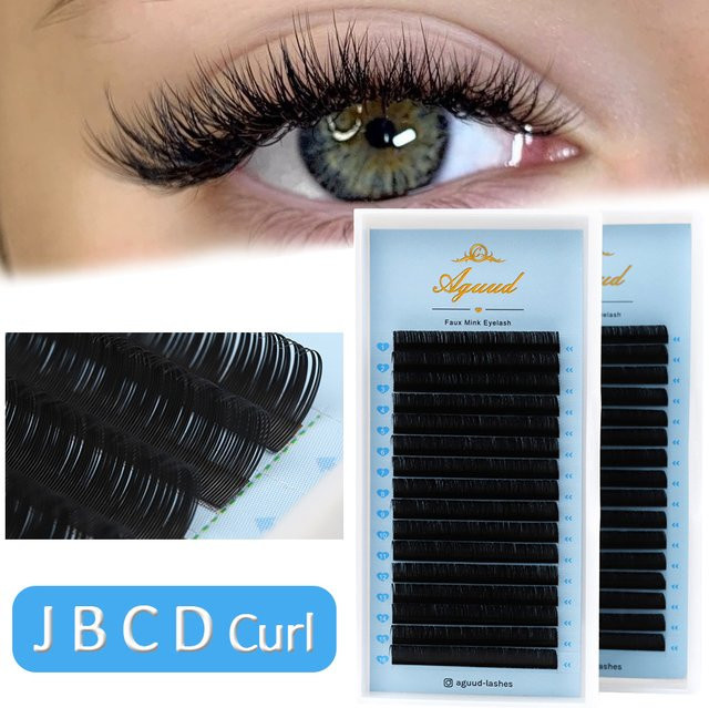 AGUUD J B C D Curl Volume Einzelwimpern, Faux Nerz, Mattschwarz - Bild 1