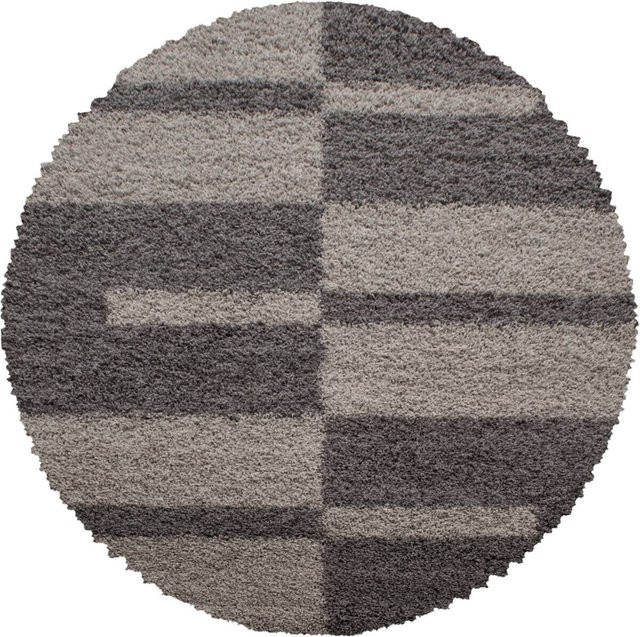 Ayyildiz Hochflorteppich Gala in Taupe mit Karomuster, rund, Durchmesser: 200 cm - Bild 1
