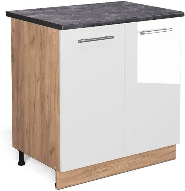 Vicco Spülenunterschrank Fame-Line in Weiß Hochglanz und Goldkraft Eiche mit Anthrazit Regal, B/T/H: 80 x 60 x 82 cm - Bild 1