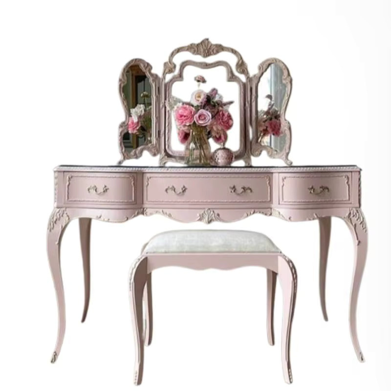 ZHIO Schminktisch mit dreifachem Spiegel und Schublade in Rosa, moderner Make-up-Tisch für das Schlafzimmer - Bild 2