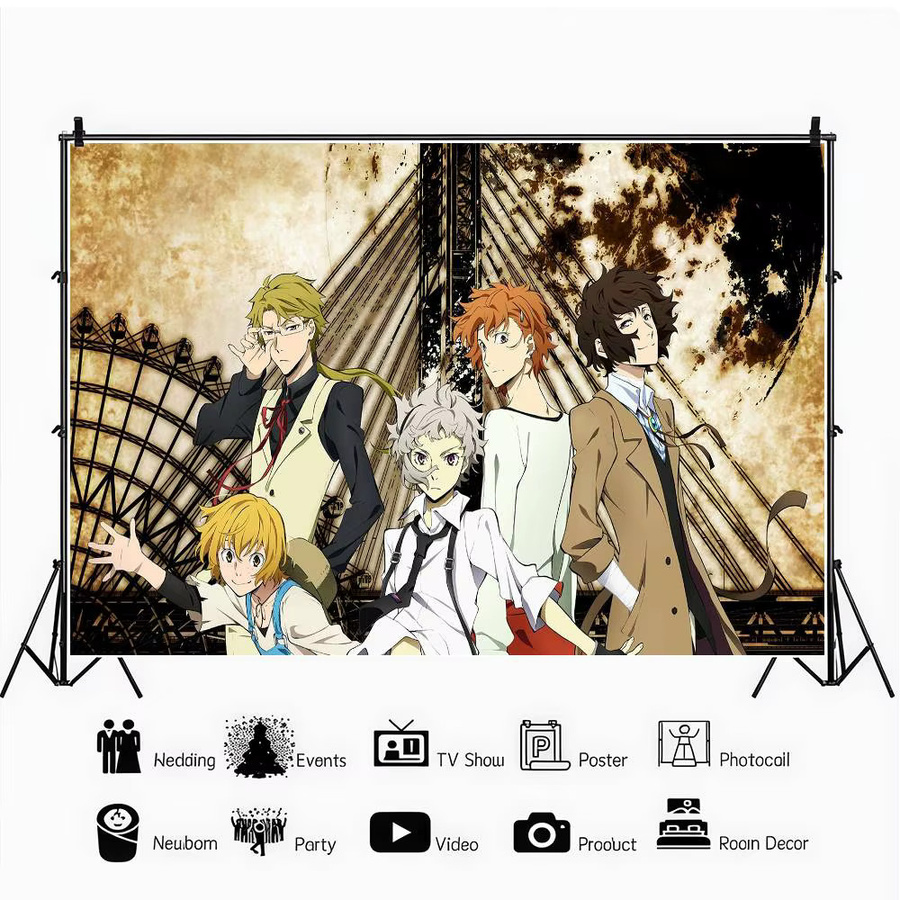 Mesuca Bungo Stray Dogs Dazai Chuuya Anime Fotohintergrund mit Blumen- und Ballon-Motiv, Mehrfarbig, B: 70 cm, H: 70 cm - Bild 3