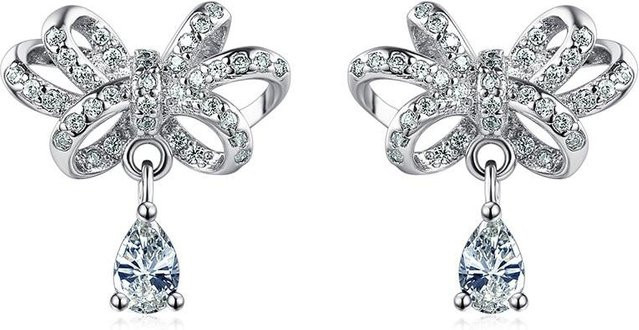Ohrringe 925 Silber, Schleife, Zirkonia, Damen - Bild 1