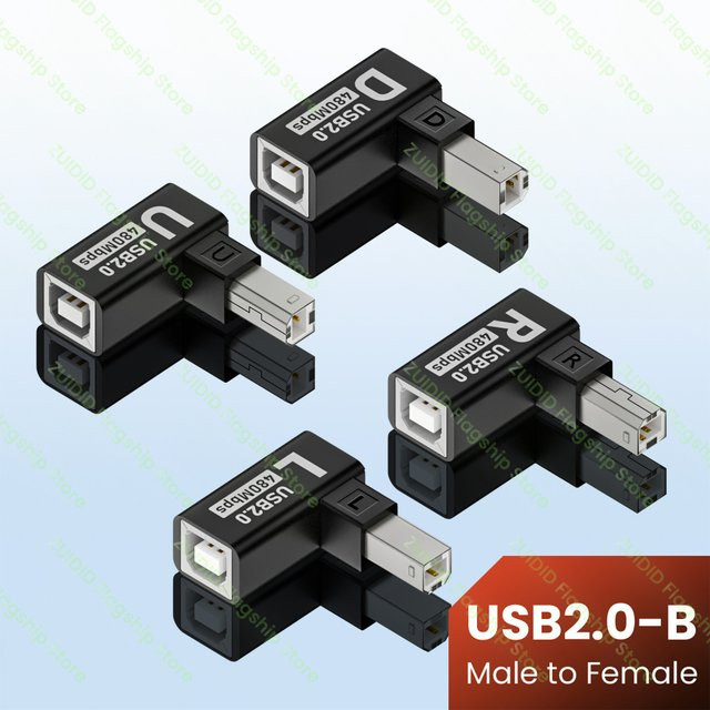 OUIO USB 2.0 Drucker Adapter mit Ellenbogen, USB Typ A auf USB Typ B Stecker und Buchse, Schwarz - Bild 1