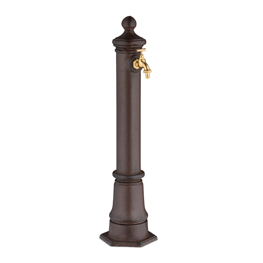 Relaxdays Standbrunnen aus Aluminiumguss in Braun Antik mit goldenem Wasserhahn, B/T/H: 80 x 18 x 20,5 cm - Bild 2