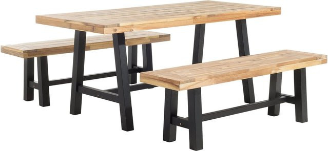 Beliani Gartentisch Set SCANIA aus Akazienholz in Schwarz und hellem Holzfarbton, B/T/H: 170 x 80 x 74 cm - Bild 1