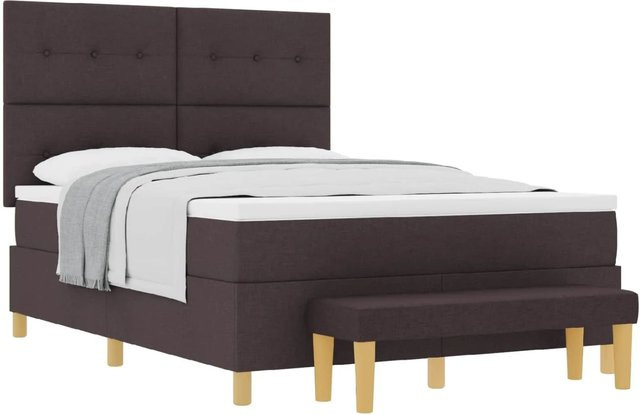 vidaXL Boxspringbett Dunkelbraun mit Matratze und Kopfteil aus Stoff, B/T/H: 160 x 200 x 128 cm - Bild 1