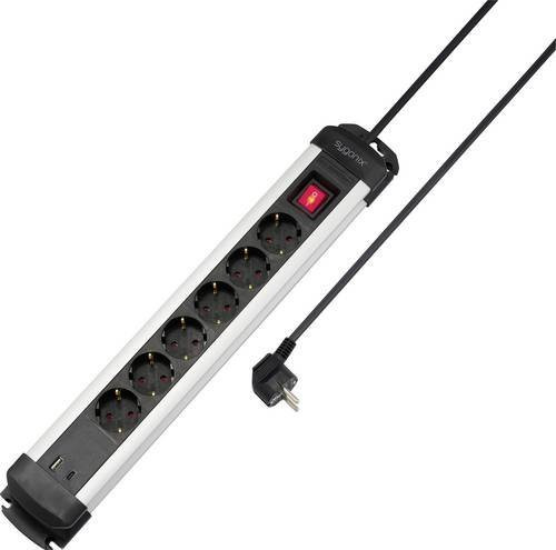 Sygonix SY-6807130 Steckdosenleiste mit Schalter, 6-fach, Schwarz/Silber, mit Schutzkontakt - Bild 1