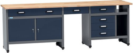 Küpper Werkbank mit 6 Schubladen und 2 Türen, Dunkelblau-Hellgrau, B/T/H: 240 x 60 x 84 cm - Bild 1