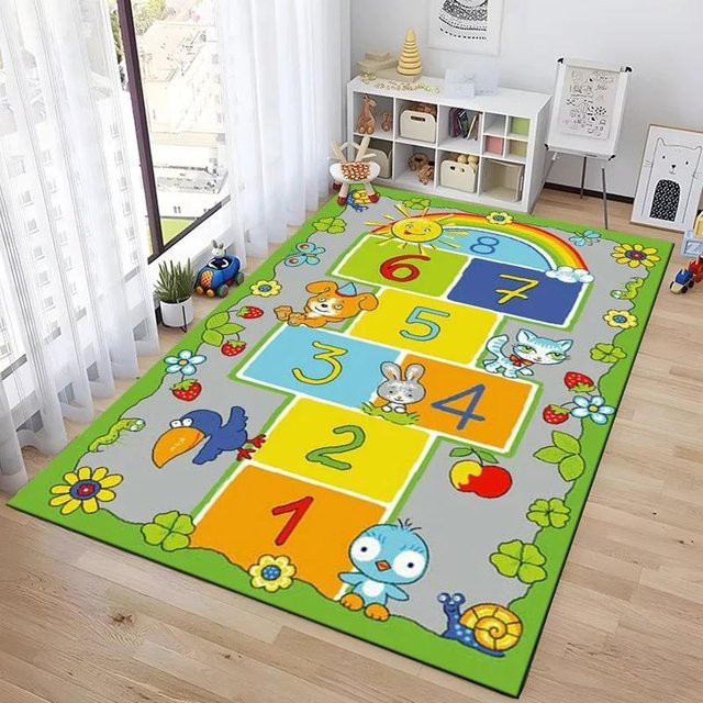 UQIDEHOME Kinder Teppich mit Cartoon-Zahlenspiel, geometrisches Design, waschbar, B/T: 70 x 100 cm, Mehrfarbig - Bild 1