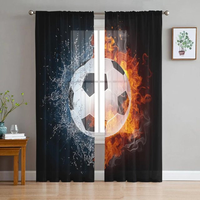 Yiran Furniture Basketball Silhouette Transparente Tüllvorhänge mit Grafik, Schwarz, B: 135 cm, H: 115 cm - Bild 1