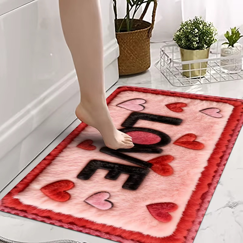 VIKAMA LOVE Plüsch-Teppich mit 3D-Druck, rutschfest und schmutzabweisend, Farbe: Pink, B/T: 60 x 40 cm - Bild 3