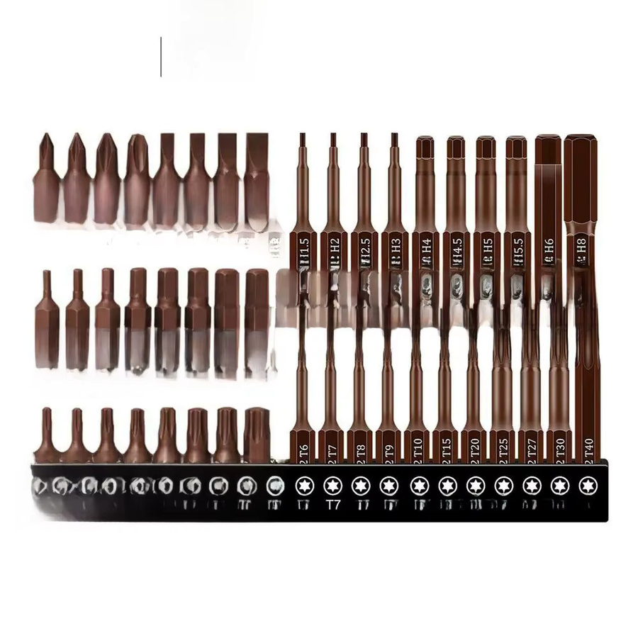 S2 Stahl Schraubendreher-Bits-Set für Ratschenschlüssel mit Phillips, Schlitz, Sechskant und Torx in Braun - Bild 5