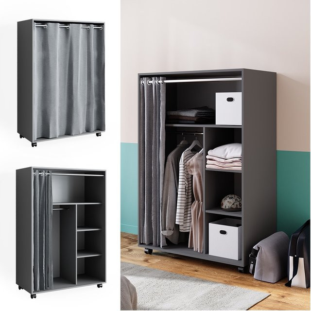 Vicco Mobiler Kleiderschrank Doros Garderobe Grau, B: 100 cm, H: 147 cm, offen und rollbar - Bild 1