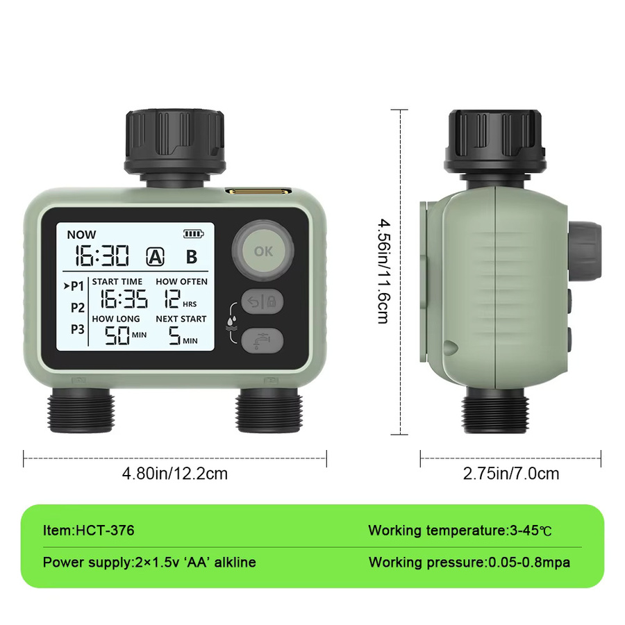 Eshico 2-Zonen Digitaler Bewässerungstimer mit LCD-Anzeige und Regensensor - Bild 2