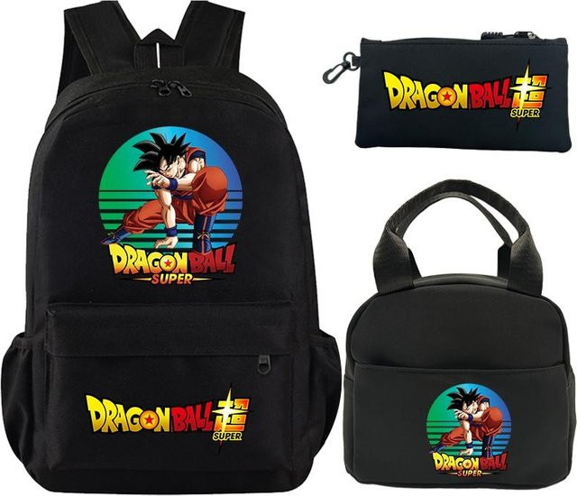 CRAZY FLY HS1 Schulranzen-Set mit Rucksack, Brotdose und Federmäppchen im Dragon Ball Design, Schwarz, 3-teiliges Set für Kinder und Teenager - Bild 1