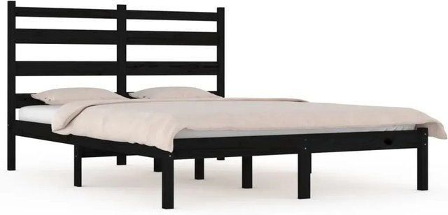 vidaXL Massivholzbett aus Kiefer in Schwarz, rustikaler Stil, B/T: 200 x 200 cm - Bild 1