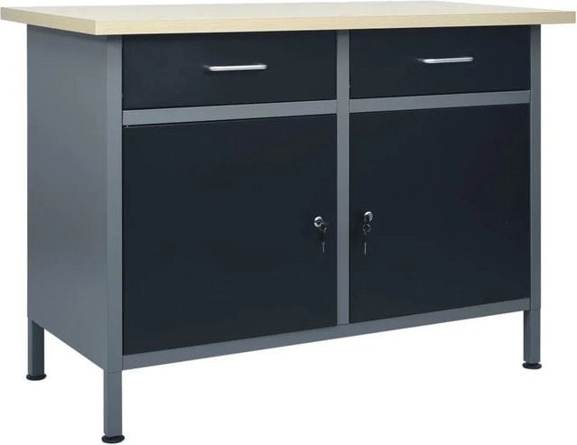 vidaXL Werkbank aus Stahl und Holzwerkstoff in Schwarz und Grau, B/T/H: 120 x 60 x 85 cm - Bild 1