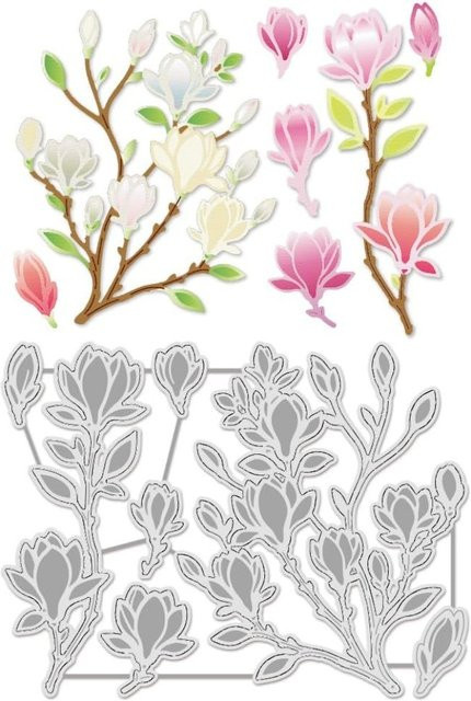 Metall-Stanzformen aus Karbonstahl in Silber für DIY-Handwerk und Kartenherstellung mit Magnolienblüten-Rahmen - Bild 1