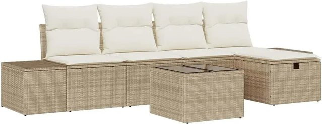 vidaXL Garten-Sofa-Set 6-tlg. aus Poly Rattan und Stahl in Beige mit Kissen und Stauraum - Bild 1