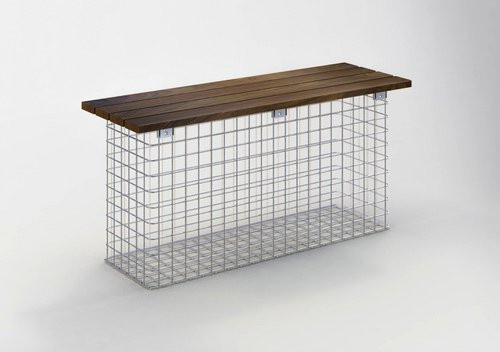 Gabiona Gabionenmöbel aus Stahl und Cumaru-Holz in Silber und Braun, B/H/T: 102 x 50 x 32 cm - Bild 1