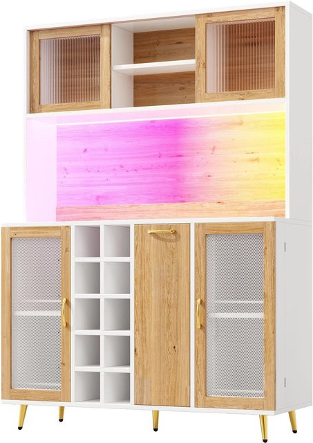 Merax Buffetschrank mit LED-Beleuchtung und Weinregal in Weiß und Gold, B/T/H: 120 x 40 x 180 cm - Bild 1
